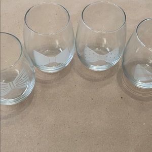 BowTie Etched Stemless Wine Glasses